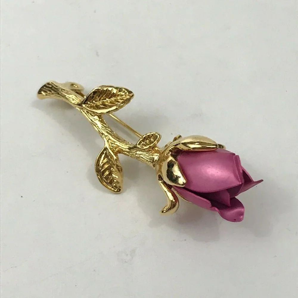 Gold Tone Pink Rose Pin VTG 2